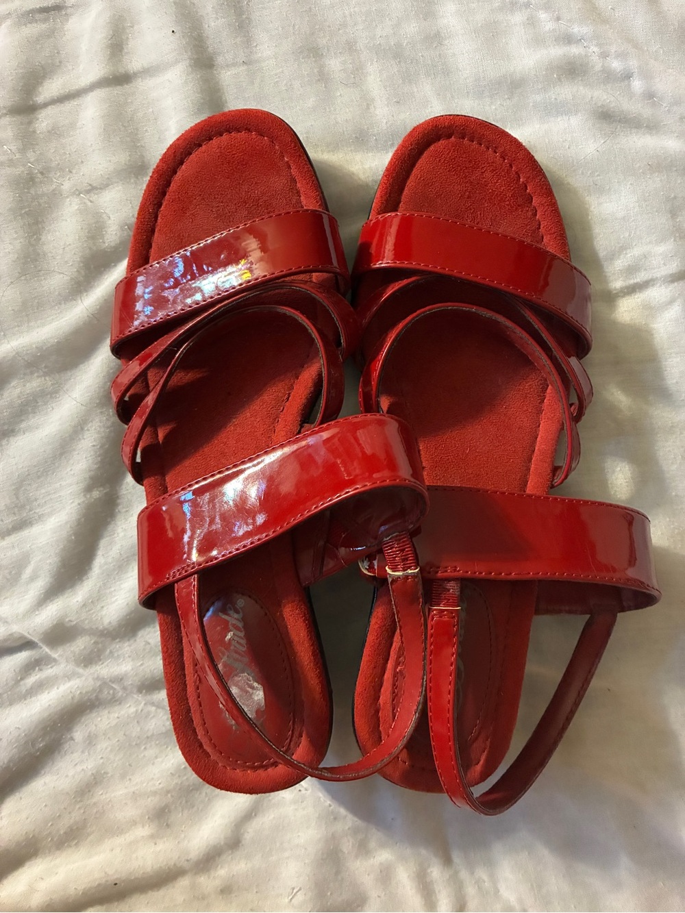 Women’s Red Patent Strap Flat Sandals